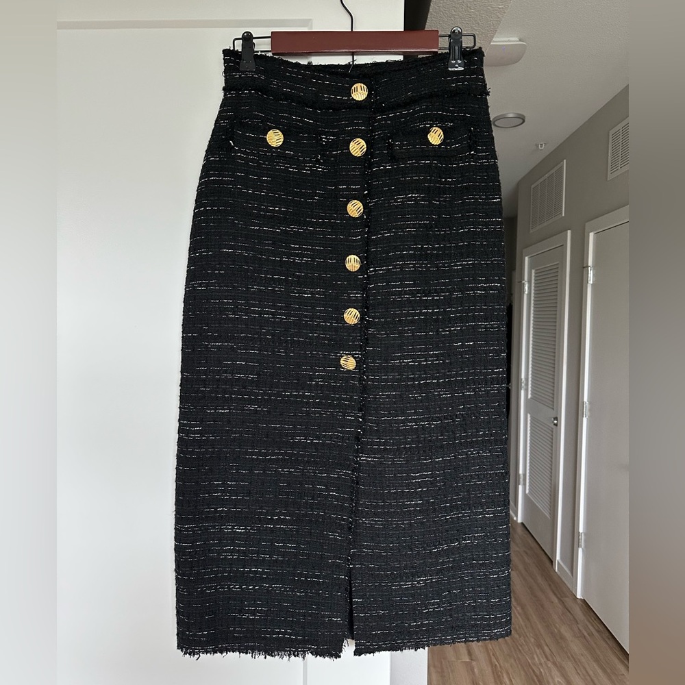 Zara Black Tweed Skirt with Gold Accents